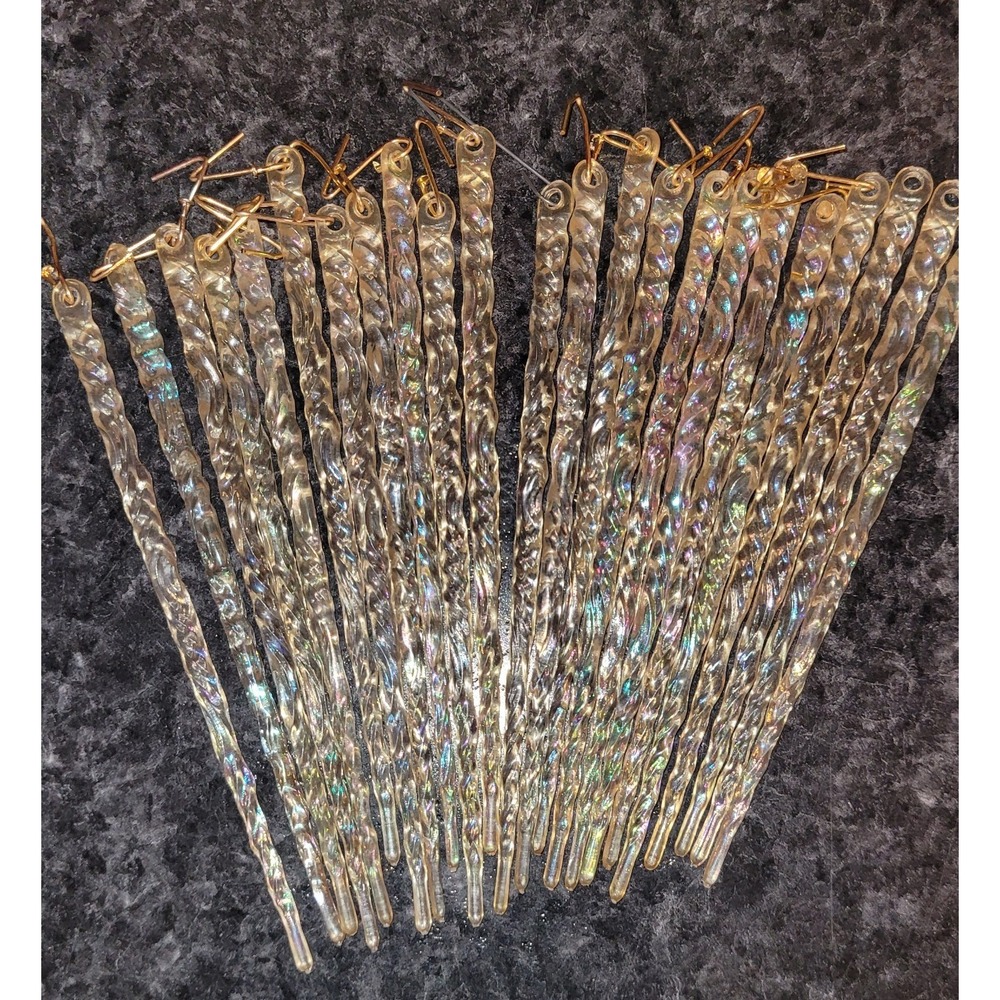 VTG Iridescent Twisted Icicles Christmas Tree Ornament Lot of 23 Acrylic